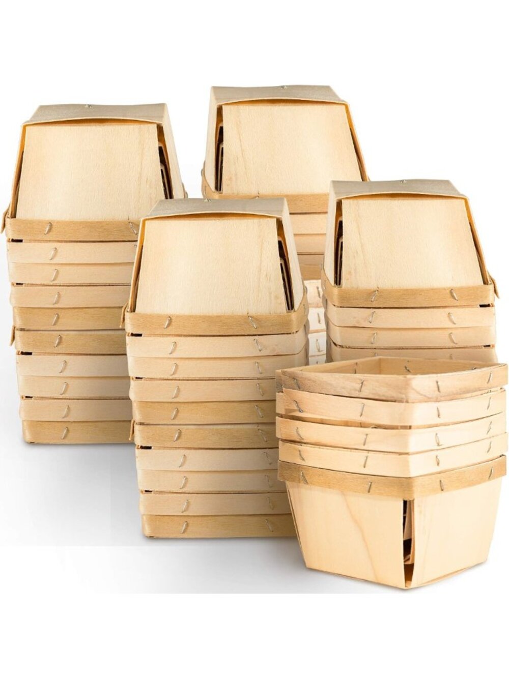50-Pack Vented Wooden Berry & Gift Baskets, 4-Inch, Perfect for Crafts & Gifts